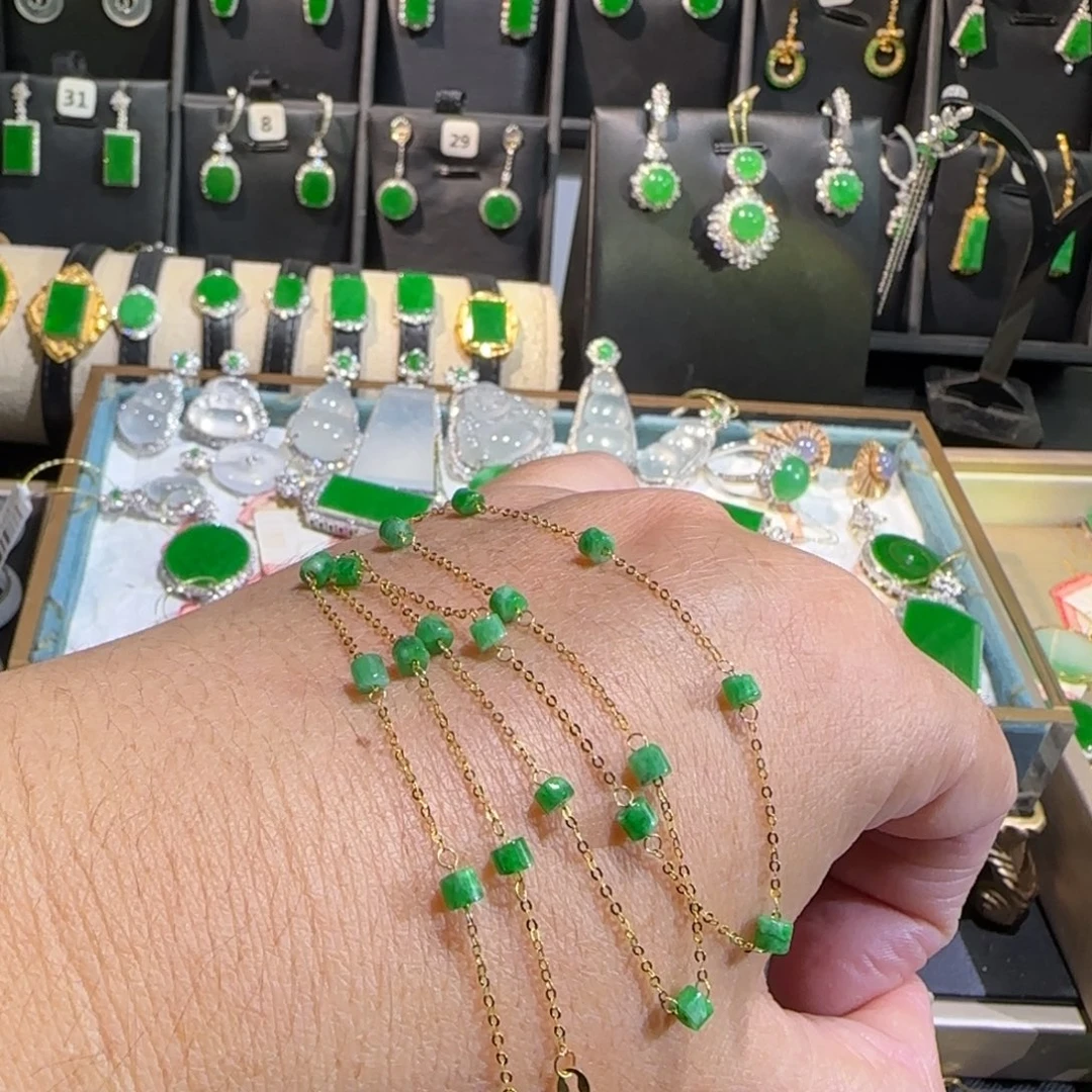 翡翠18K金镶嵌颈饰满天星45cm