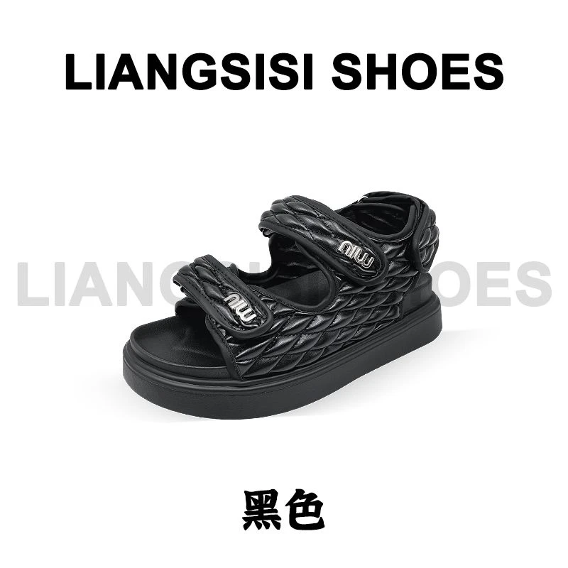 p梁思思SHOES2025夏季新款魔术贴露趾一字凉鞋-1866