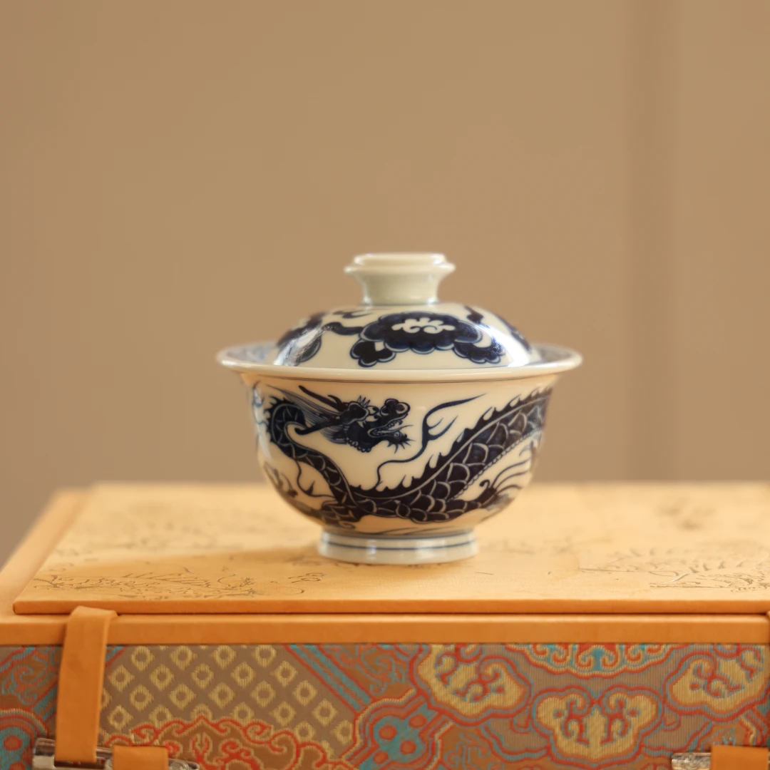 【刷刷专属】 立勤堂丨青花满工龙纹压手盖碗