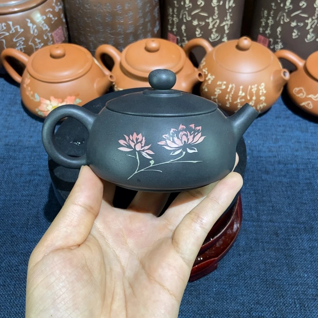 11微瑕建水紫陶手工彩填壶160c