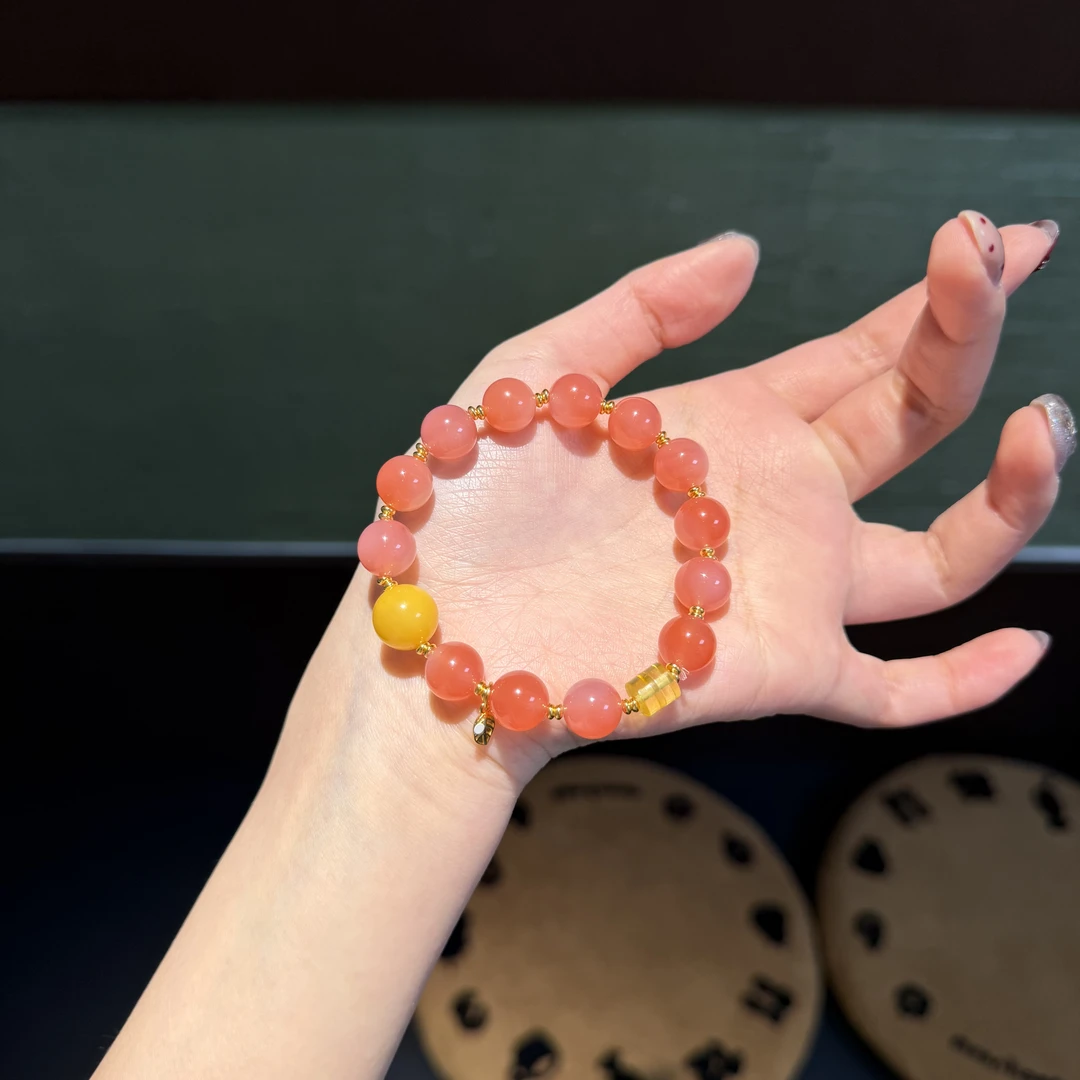 *桃花朵朵开*天然盐源玛瑙蜜蜡手串 多样性发其一