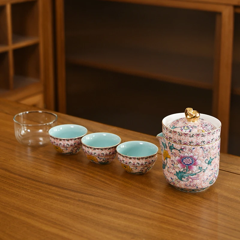 成艺珐琅莲韵悠韵旅行茶具户外茶器便携茶具礼盒装复古高端送礼