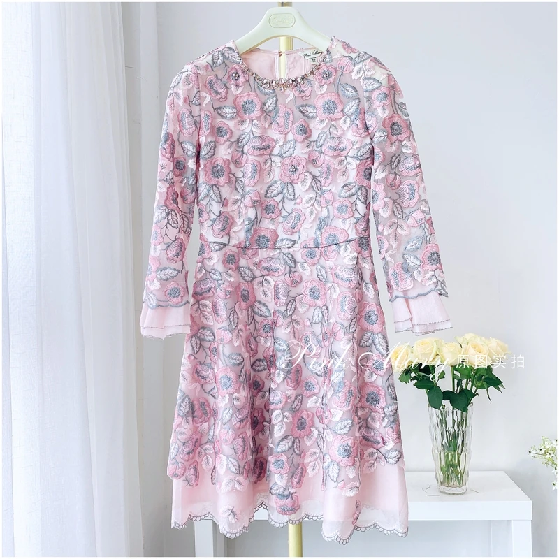 Pink Mary粉红玛琍粉色圆领长袖连衣裙子女甜美时尚PMAGW553914