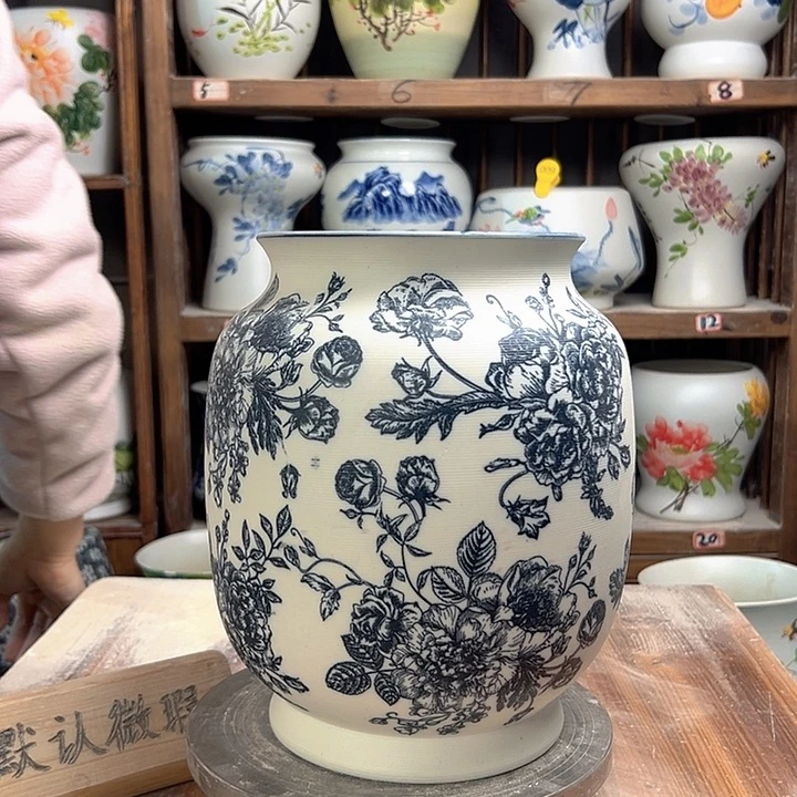 陶冬瓜高27复古牡丹陶瓷