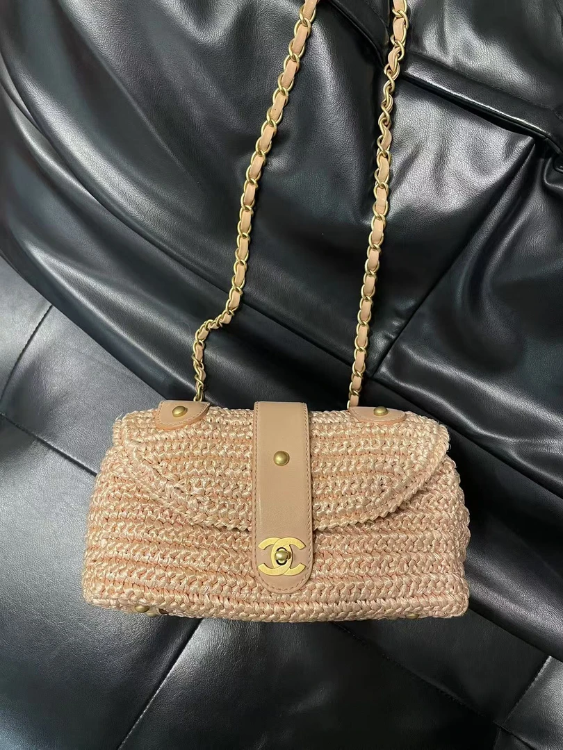 95新 Chanel/香奈儿 舍得 Chanel 编织粉金翻盖斜挎包
