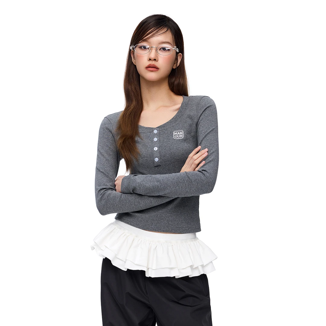 MAMOUR设计师款 四粒扣刺绣长袖T恤I243STMAM1023