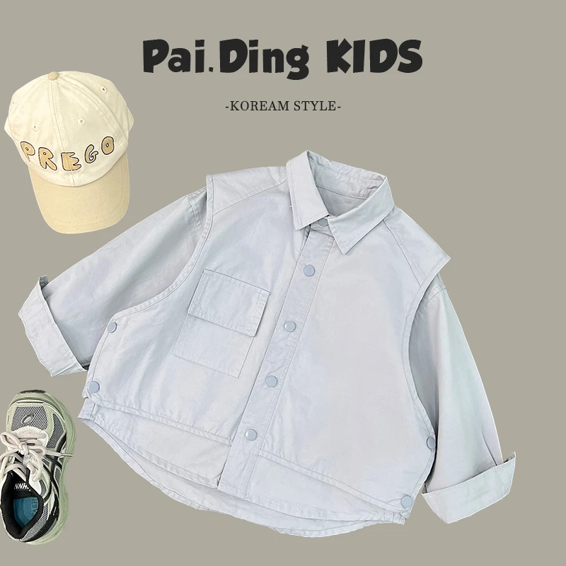 【派町现货】春童韩版时尚个性潮流宽松百搭假两件翻领上衣SJ5017