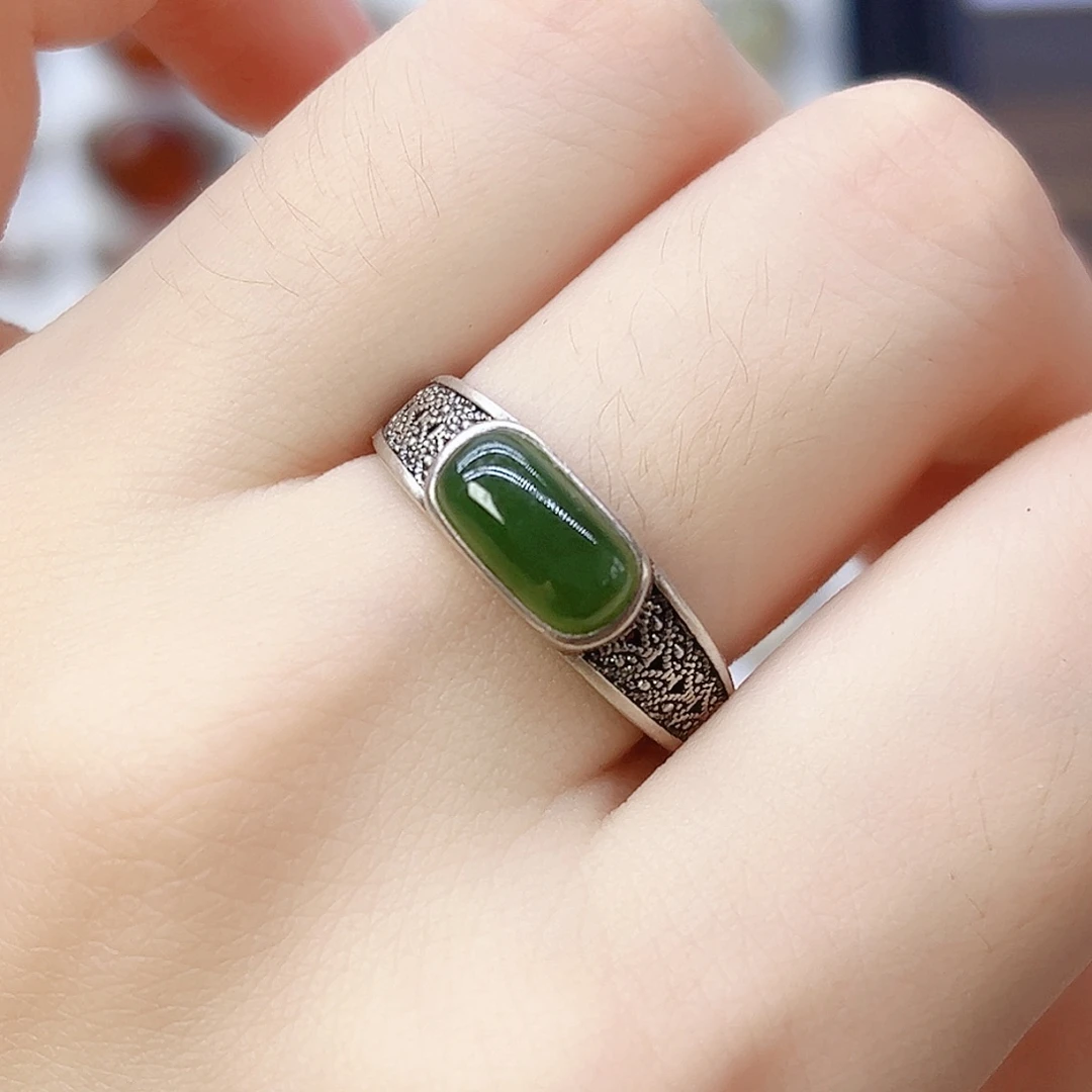 和田玉（碧玉）戒指银S925镶嵌