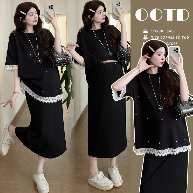 孕妇2025夏新时尚韩版洋气辣妈宽松显瘦气质减龄半身裙孕妇套装裙