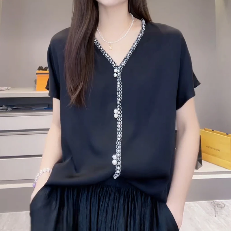 别致设计感衬衫新款藏肉巨遮肚子显瘦上衣女短袖减龄洋气胖mm大码