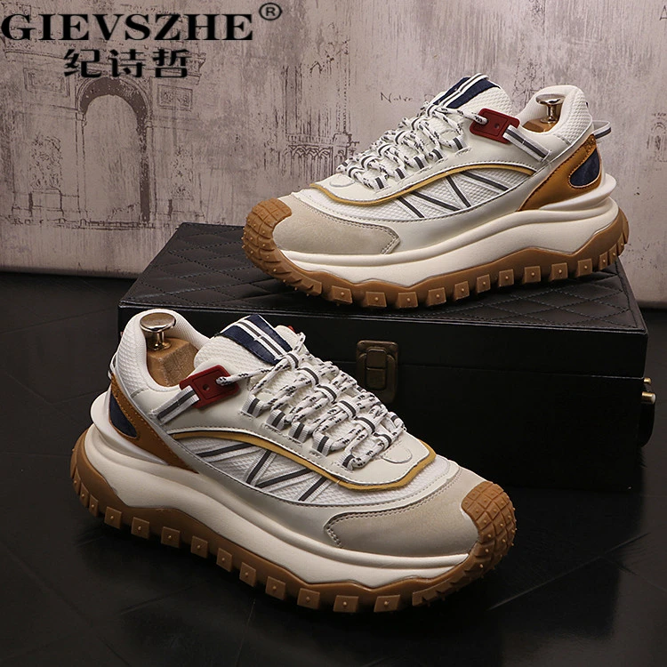 纪诗哲复古老爹鞋男百搭透气厚底增高运动鞋拼色青拼色网面休闲鞋