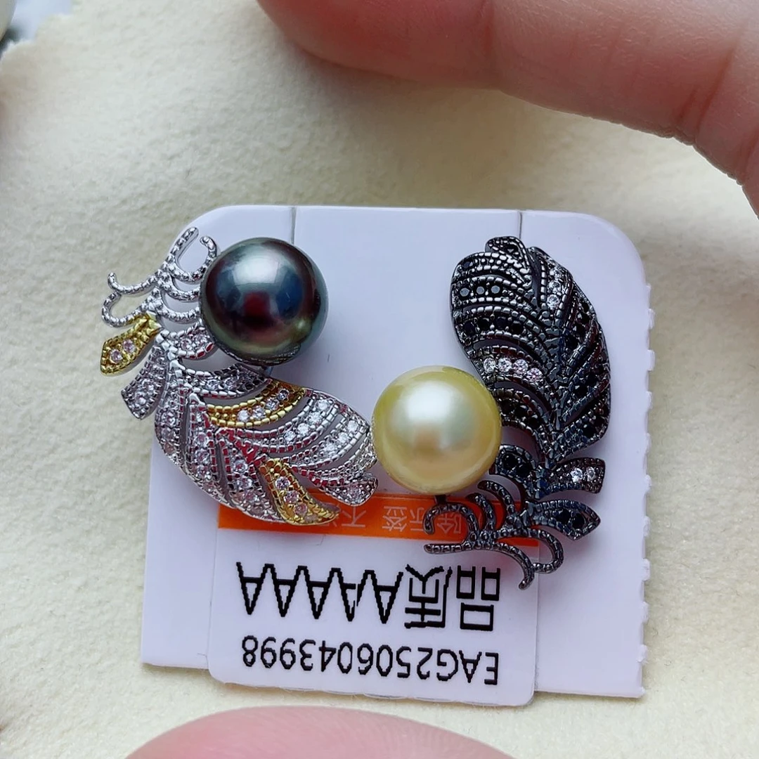 银S925镶嵌海水珍珠耳饰w65