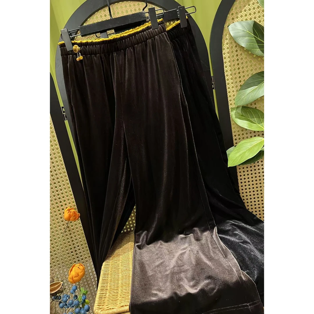 戚薇原创【无忧】长100左右新款新中式国风丝绒休闲裤