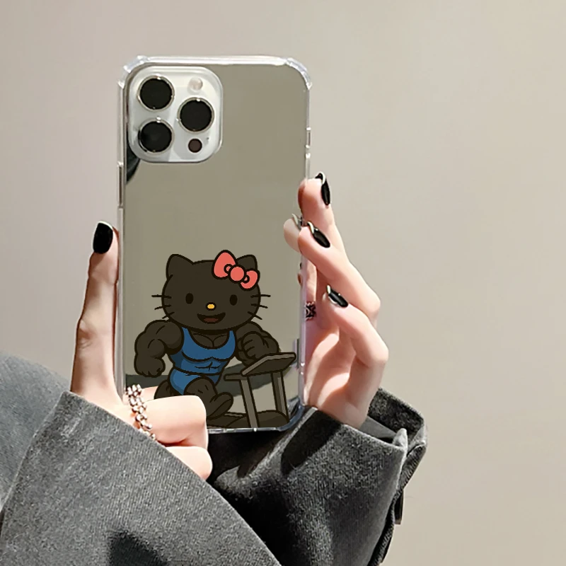 黑皮肌肉kt猫镜面手机壳适用iPhone16promax可爱15苹果14情侣1312