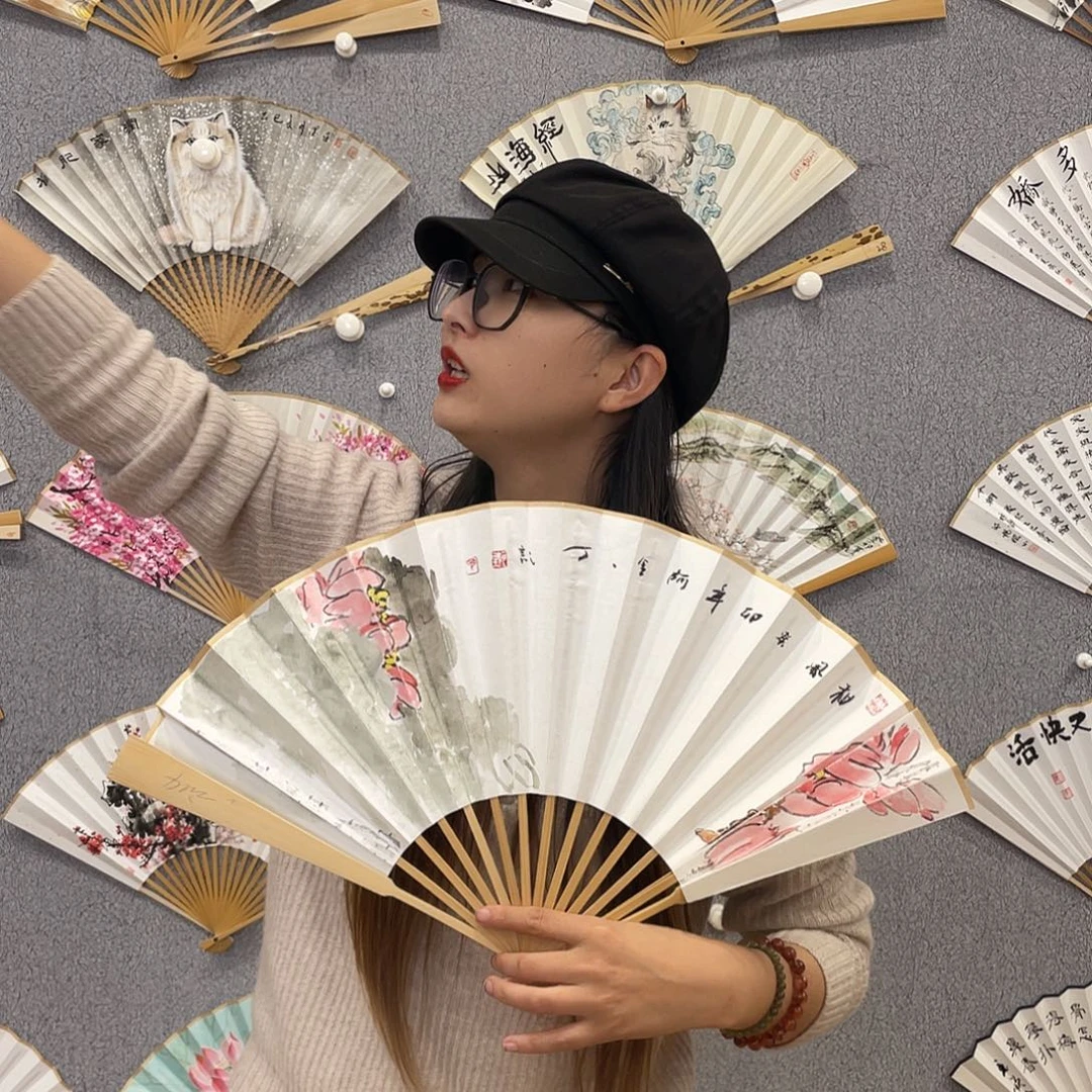 书法10寸玉竹-纯手绘-文玩扇骨（默认粘好）