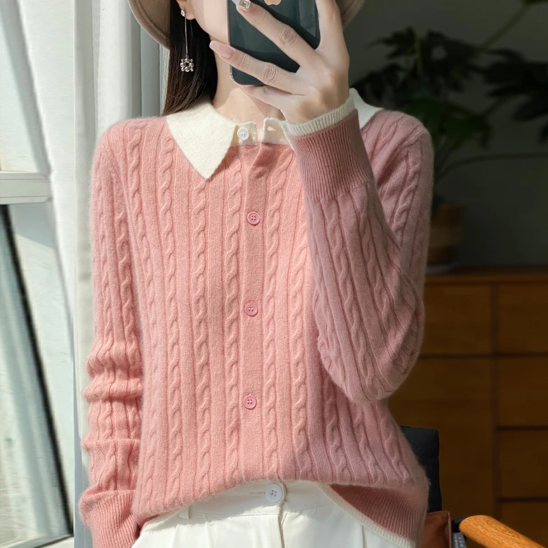 时尚洋气款~女士翻领气质小香风针织衫经典好穿减龄羊毛衫女-A