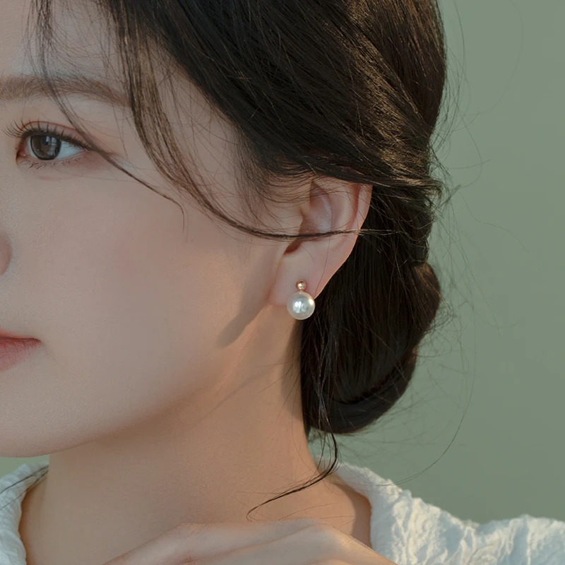 温柔气质正圆强光SOVOB珍珠耳环女纯银高级感金珠耳钉2025新款爆