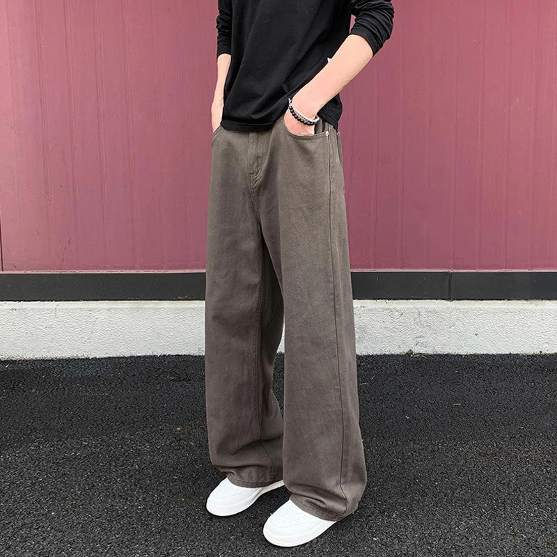 男款秋季水洗棕咖色直筒工装裤潮牌美式长裤宽松阔腿休闲裤子