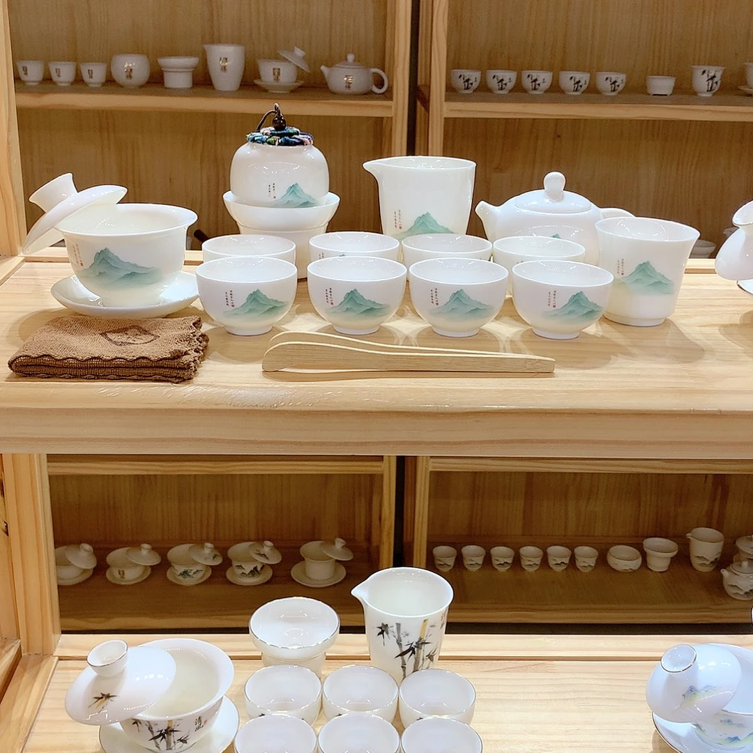 羊脂玉瓷又见青山17件套功夫茶具