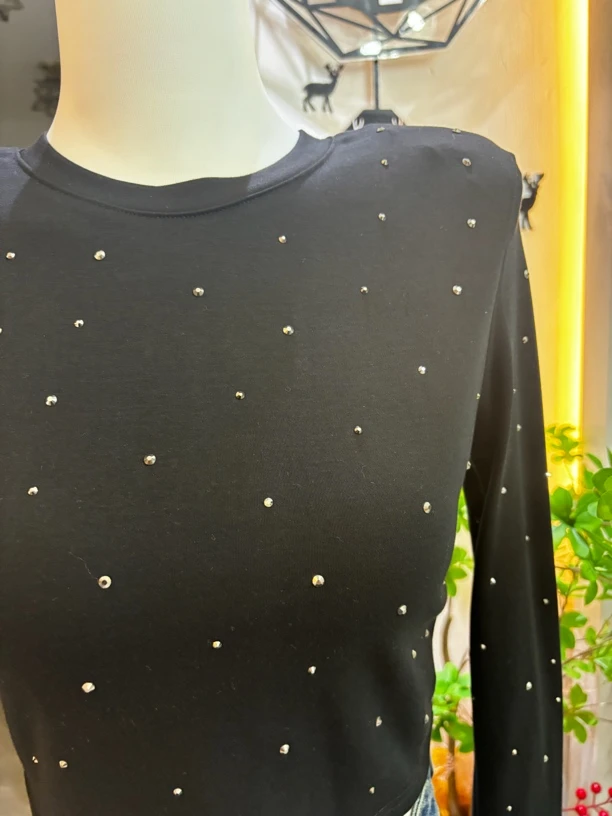 韩版短款烫钻辣妹风圆领长袖T恤七分袖不褪色