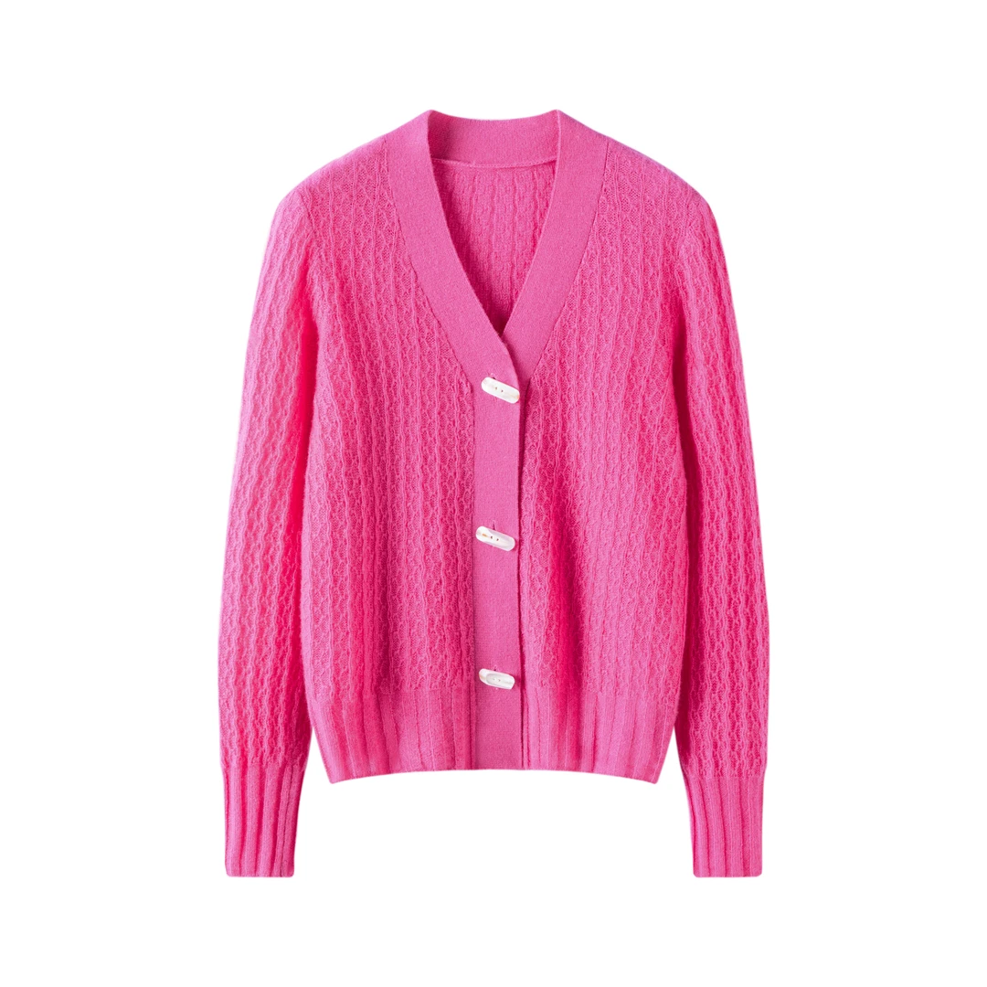 100纯羊绒气质高级感V领开衫小个子镂空