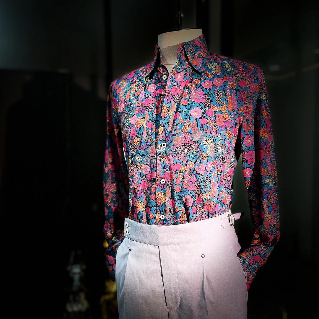 缤纷长绒棉大尖领意式长袖男衬衣