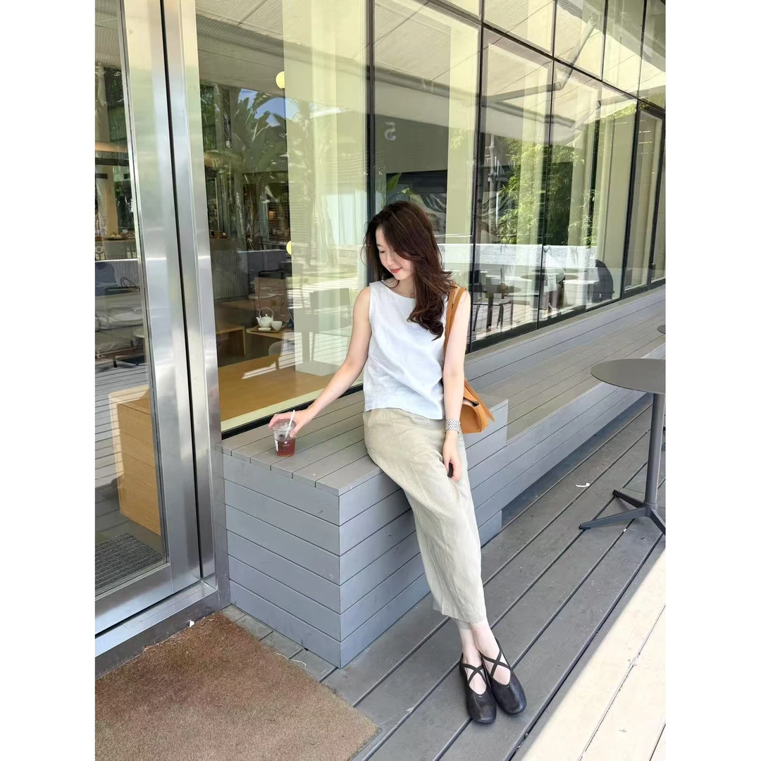 夏装套装女大方得体设计感无袖背心上衣休闲九分裤两件套