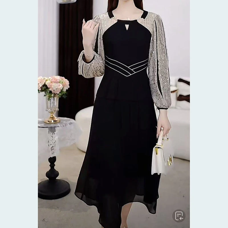 黑色法式2025春季修身裙子连衣裙显瘦气质时尚收腰礼服长袖轻奢