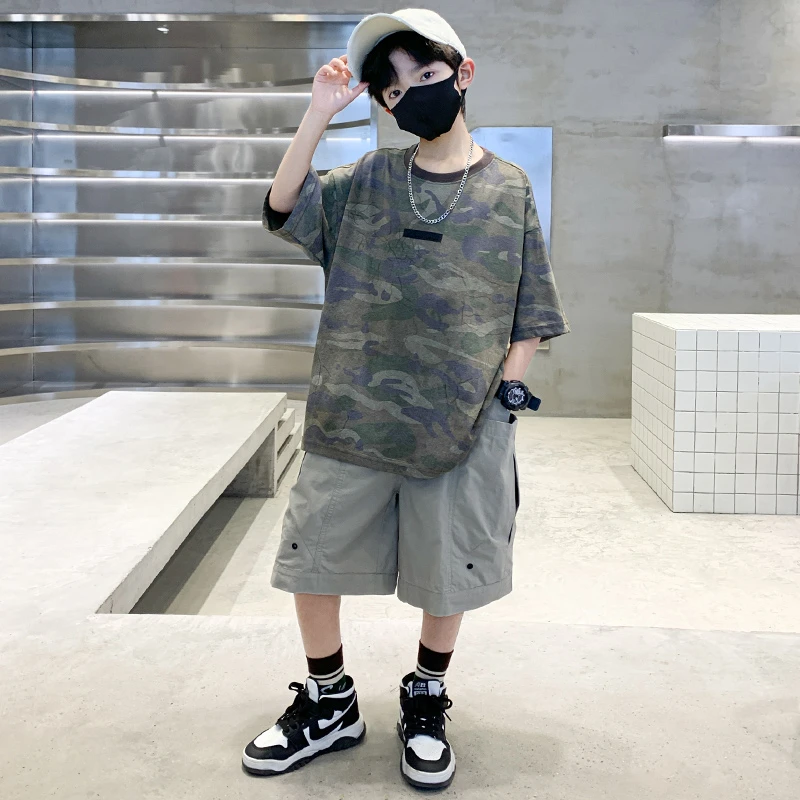 儿童装男童夏装套装2025新款夏季薄款大童夏款运动男孩短袖酷帅潮