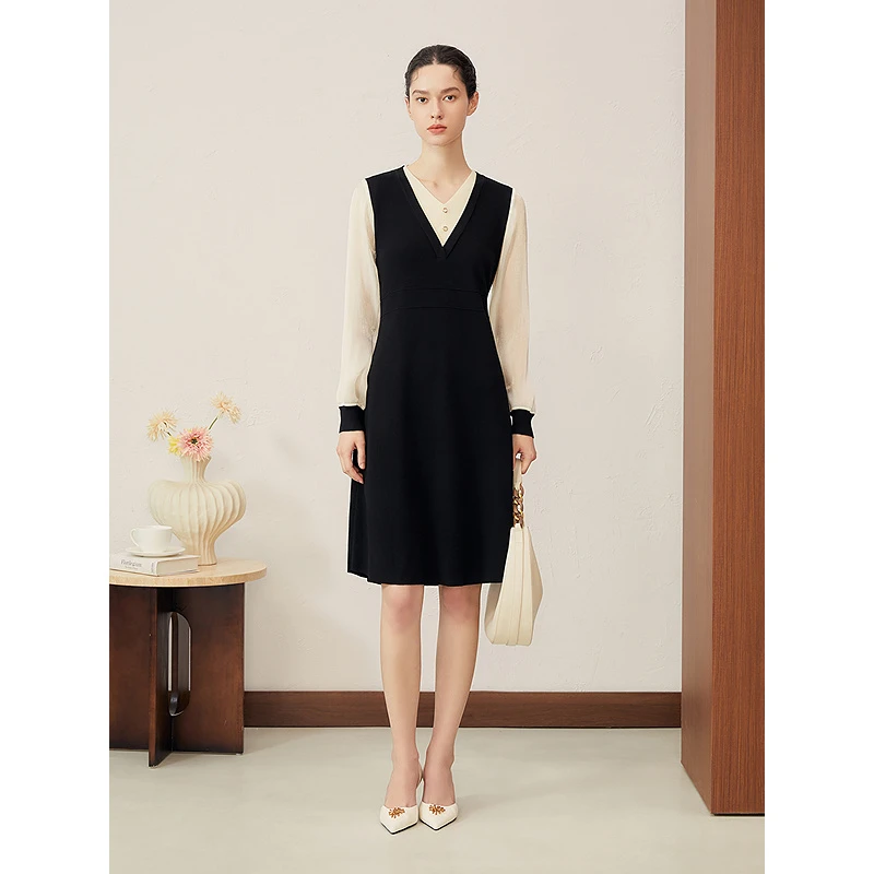 YINER音儿专选2025秋季新款收腰A摆显瘦泡泡袖连衣裙8C65306456