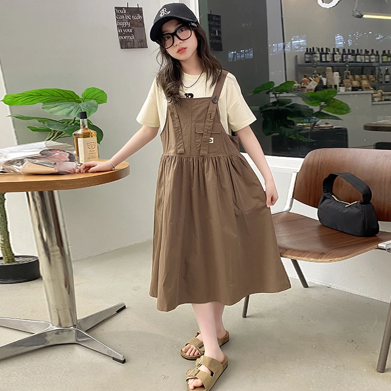 女童连衣裙夏装背带裙套装2025新款夏季洋气纯棉大童夏天儿童裙子