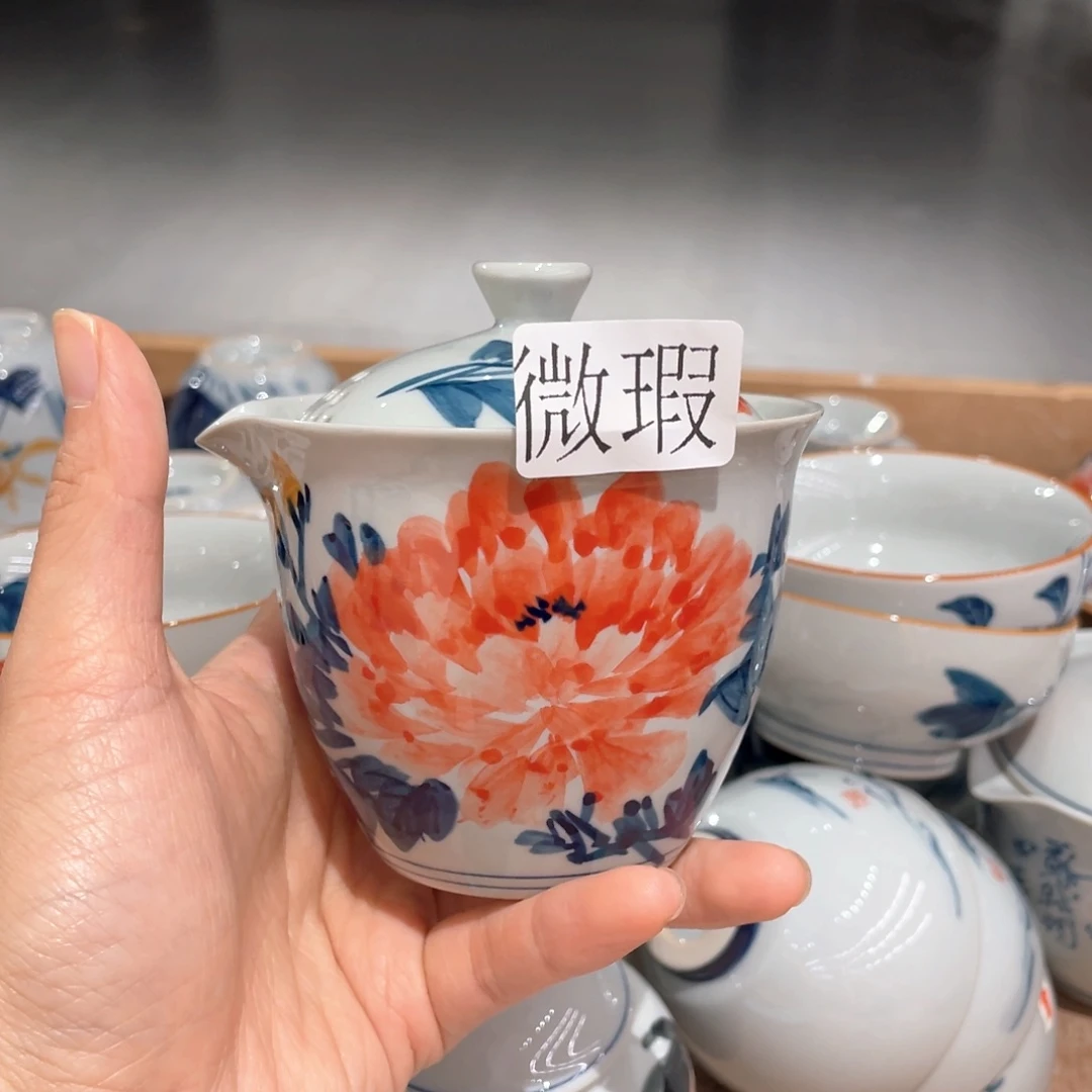 釉下手绘茶具微瑕