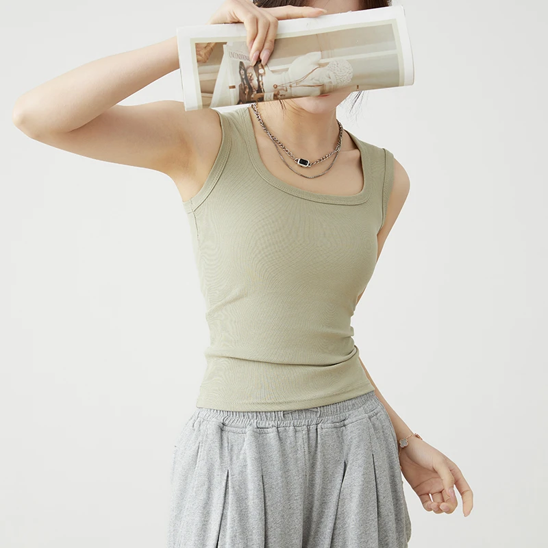 93棉工字无袖背心女士2025春夏新款显瘦百搭打底内搭外穿U领上衣