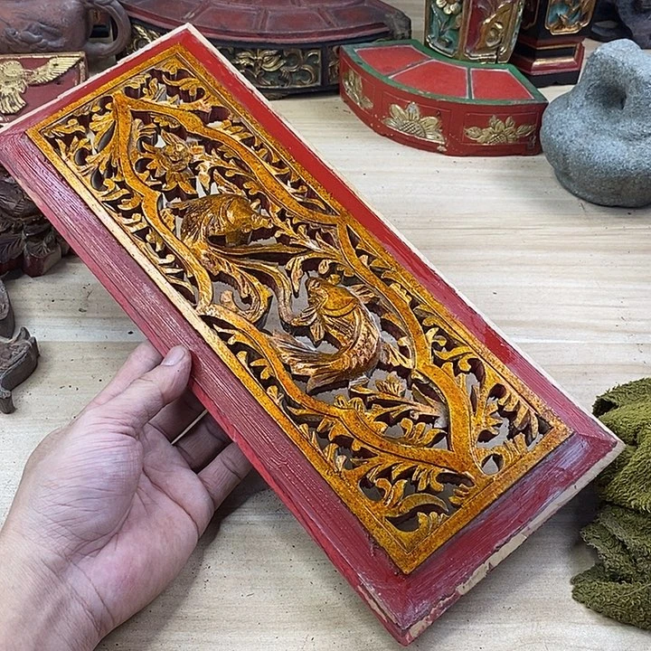 香榧木茶室空间老木雕年年有鱼