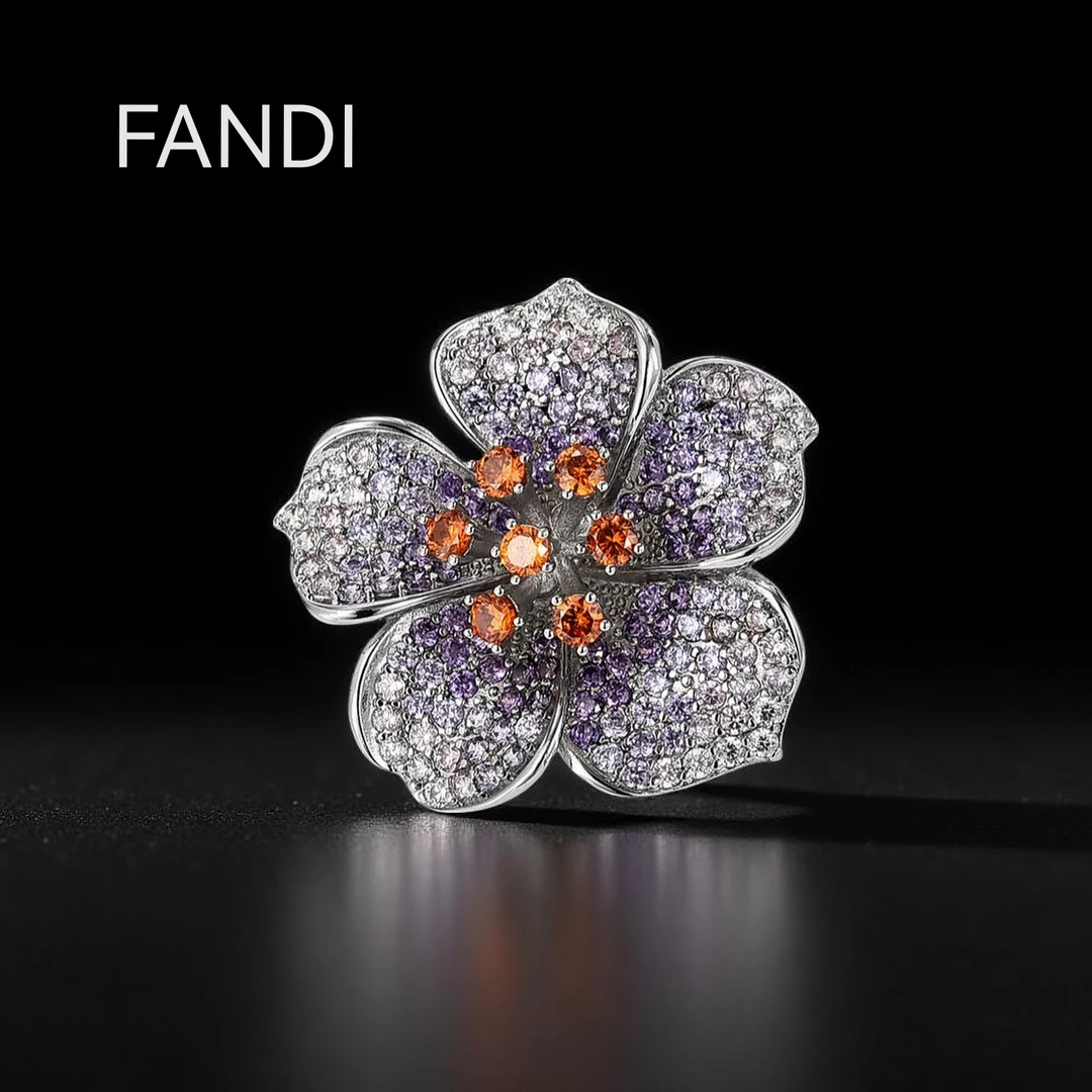 铜合金锆石胸针 精致百搭轻奢30164彩色锆石花朵磁吸扣配饰