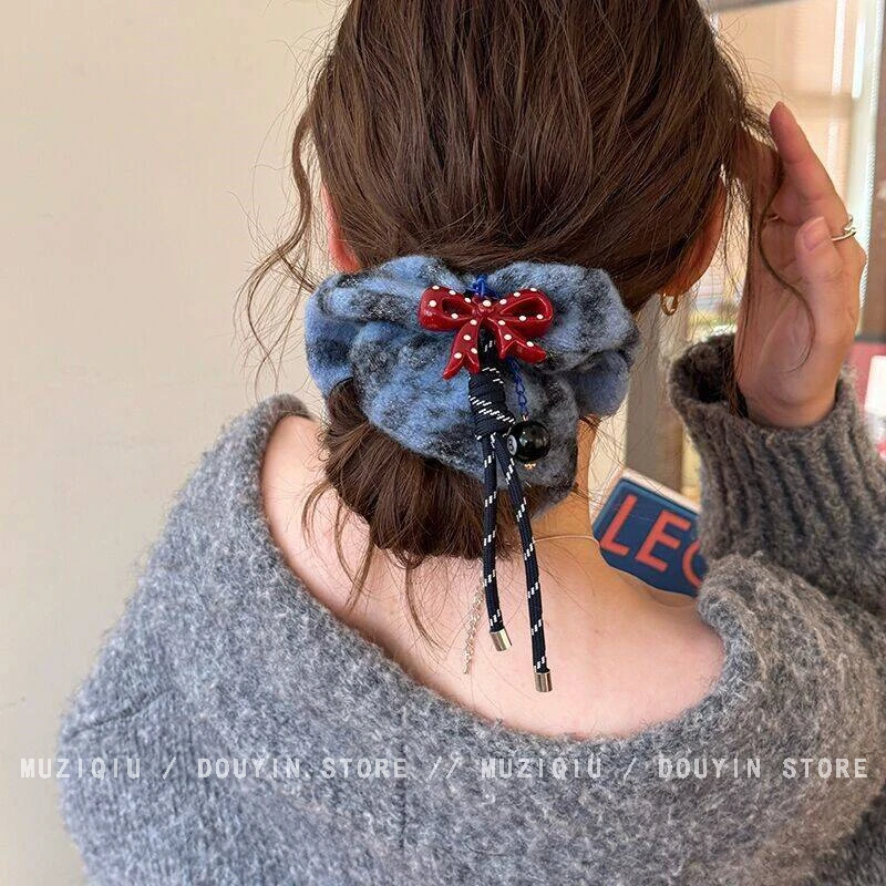 木子秋高级感复古毛呢大肠发圈头绳精致气质时尚优雅温柔发绳发饰