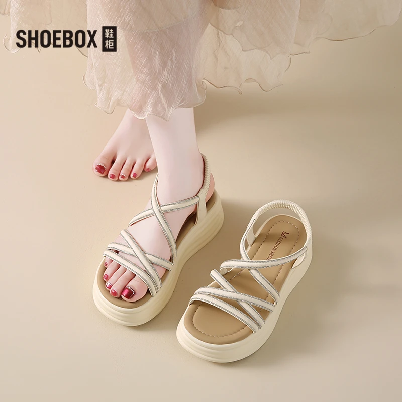 SHOEBOX鞋柜高跟松糕厚底沙滩鞋女罗马小个子增高松糕鞋女增高鞋