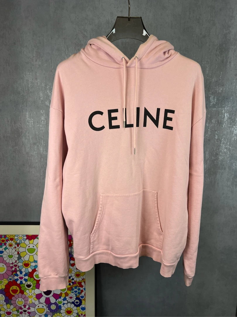 95新 Celine/思琳 CELINE赛琳大LOGO抓绒连帽卫衣 XXL码 A10750