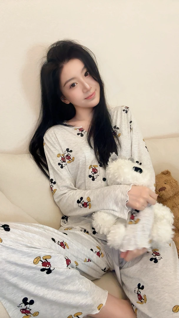 正品【卡通米奇】春夏女款长袖长裤时尚休闲家居服套装