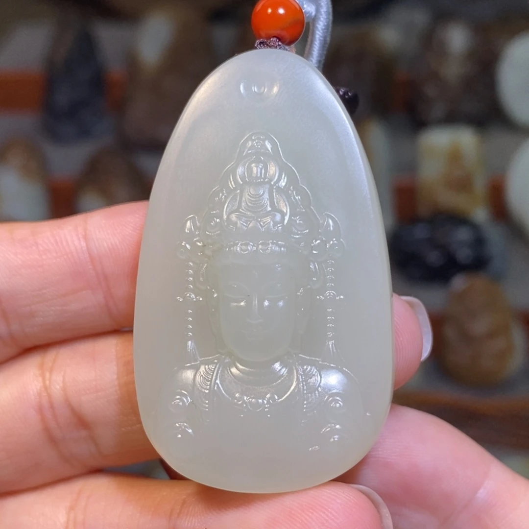 颈饰未镶嵌和田玉（白玉）观音首