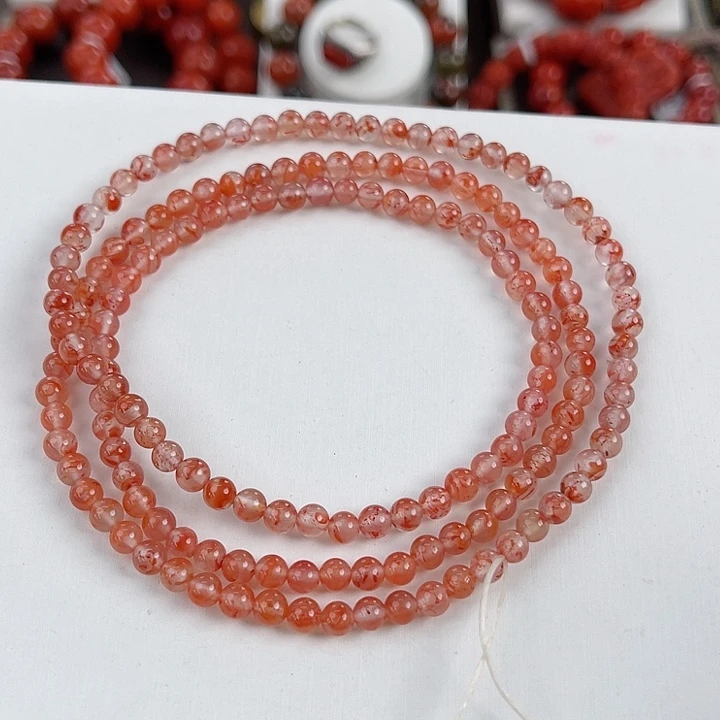 南红玛瑙未镶嵌九口火焰冰飘圆珠多圈4mm