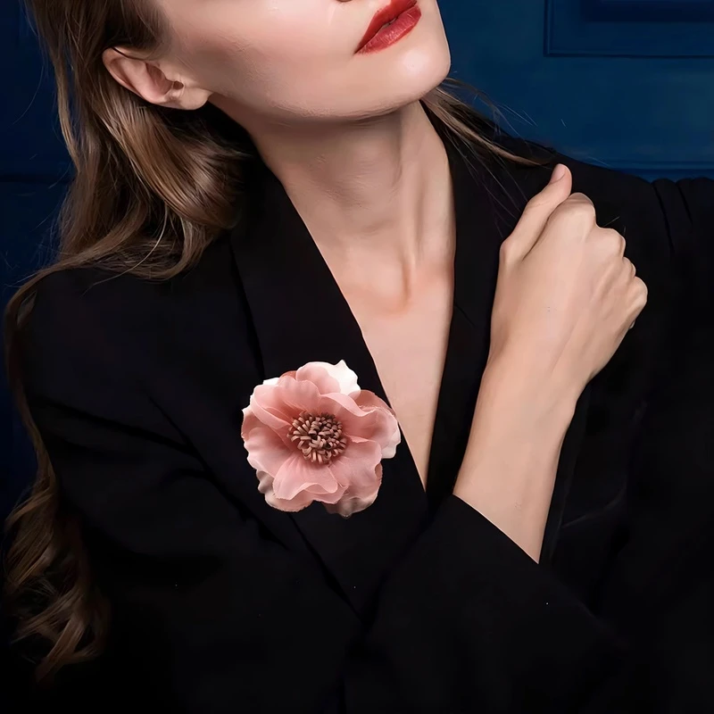 锌合金羽毛胸针 韩式布艺花朵胸针女小众设计感绢纱立体胸花气质