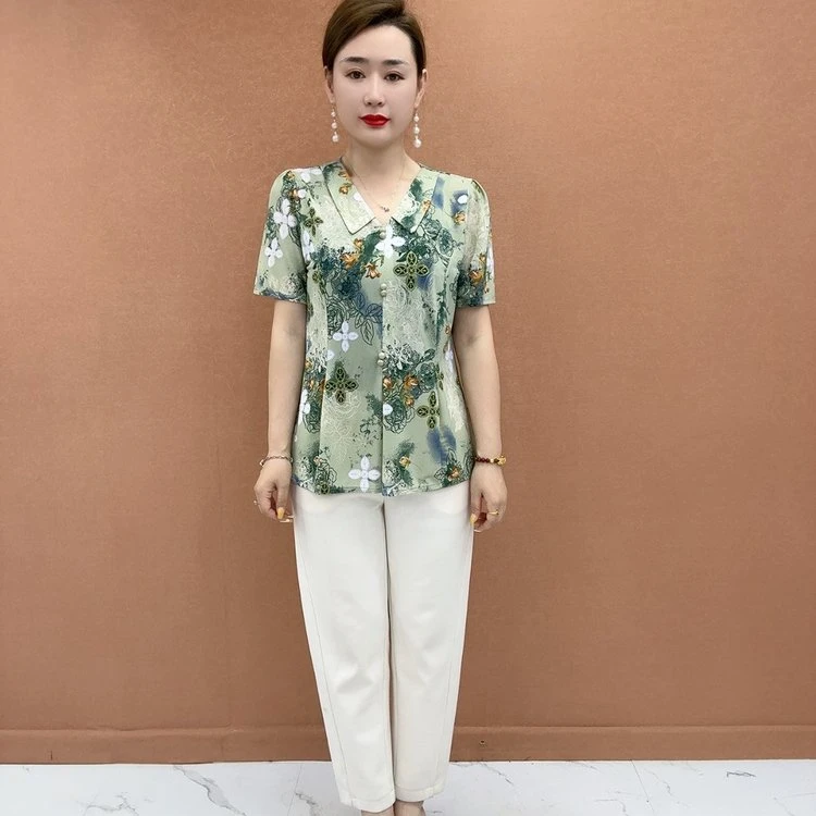 时尚妈妈装中老年女装衬衫气质宽松显瘦洋气休闲夏季上衣t恤百搭