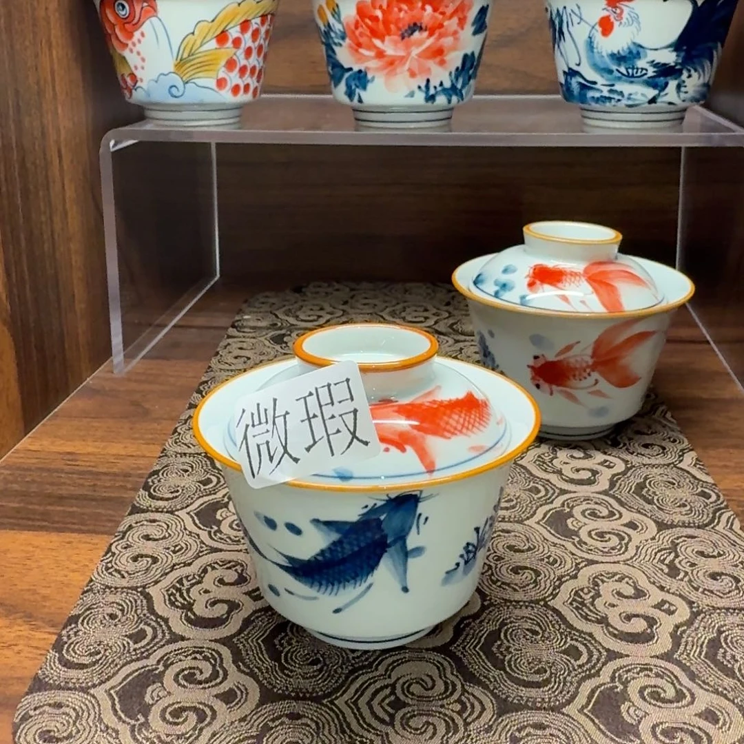 釉下手手绘茶具微瑕
