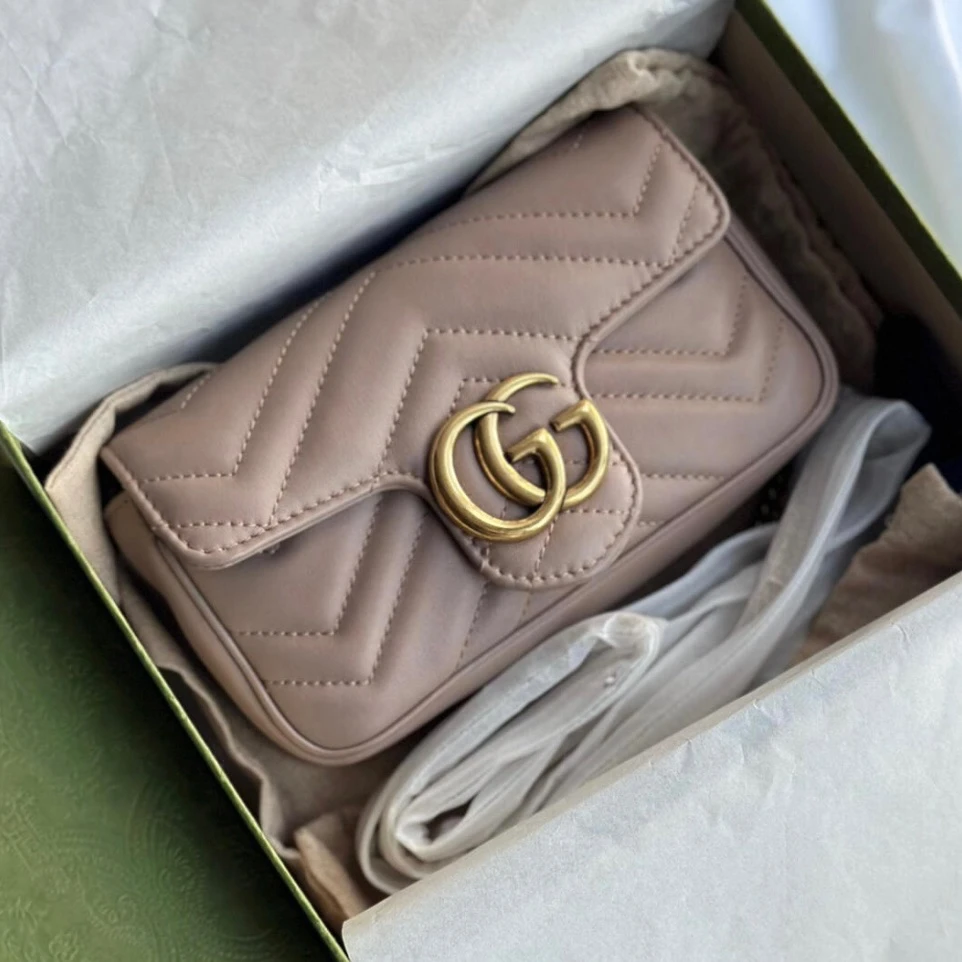 99新 GUCCI/古驰 7姐专场/奶茶色 marmont mini 链条包