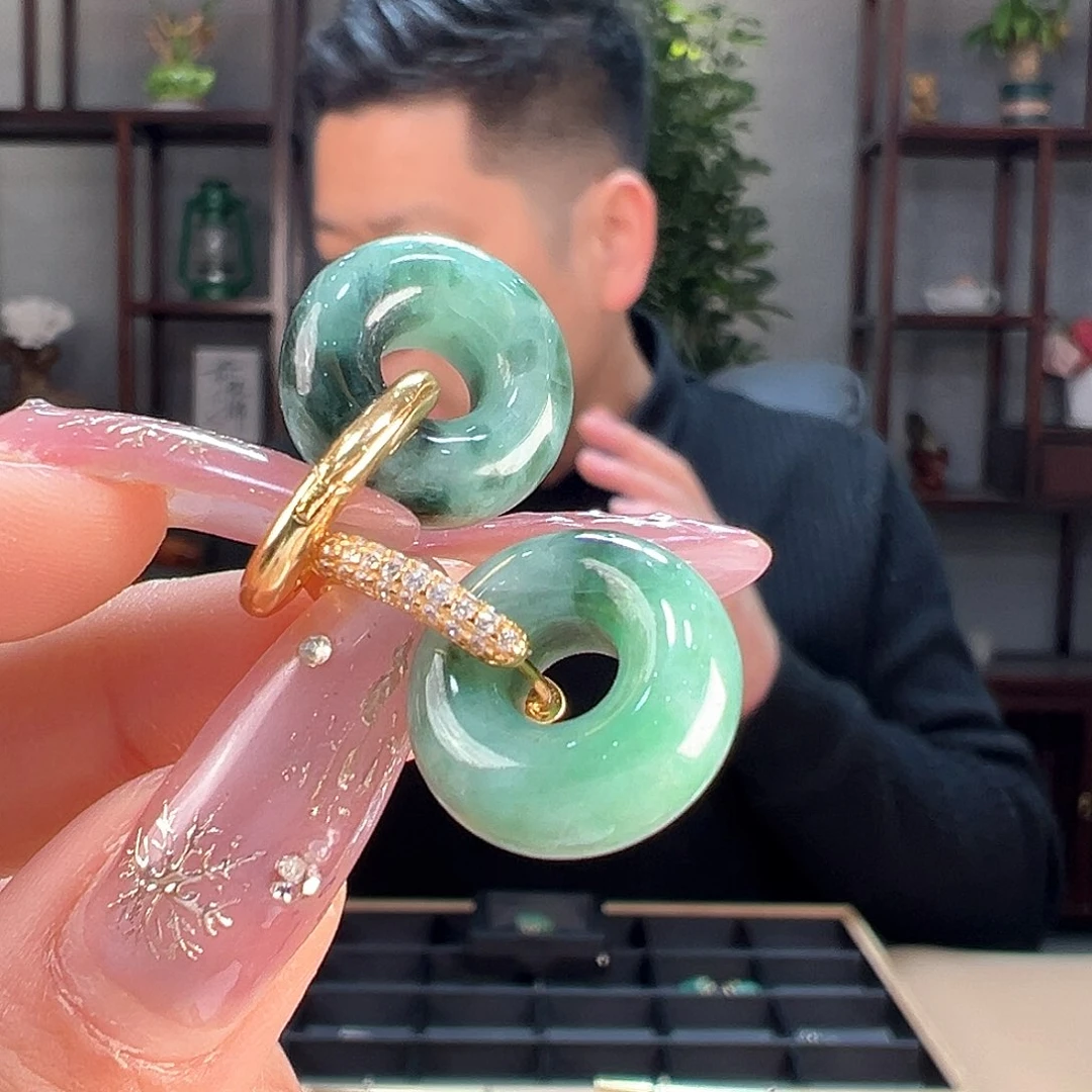 翡翠耳饰银S925镶嵌耳环