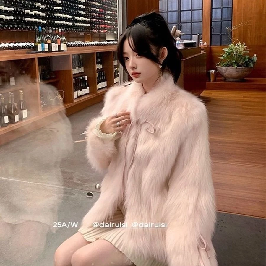 人造皮草 蝴蝶结皮草外套女2025秋冬贵气浪漫风温柔减龄毛毛上衣