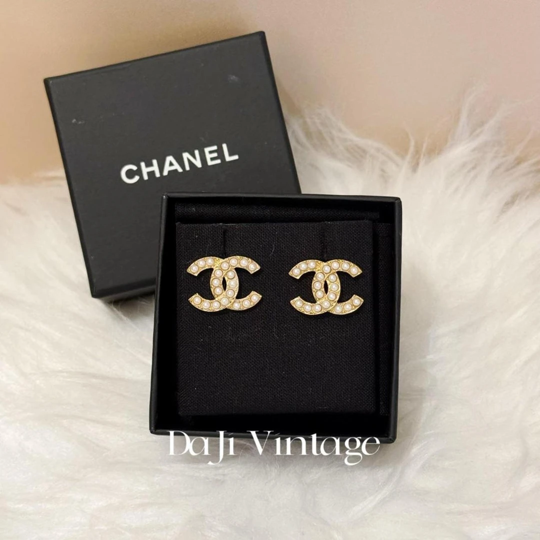 99新 Chanel/香奈儿 大吉中古/金色珍珠双C耳钉