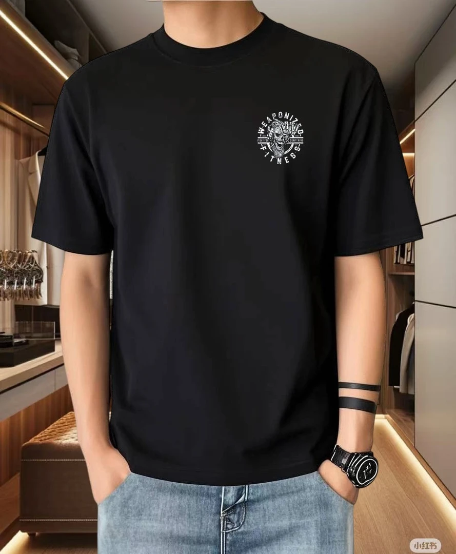 2025新款男士夏季宽松新款个性炫酷宽松刺绣圆领短袖T恤