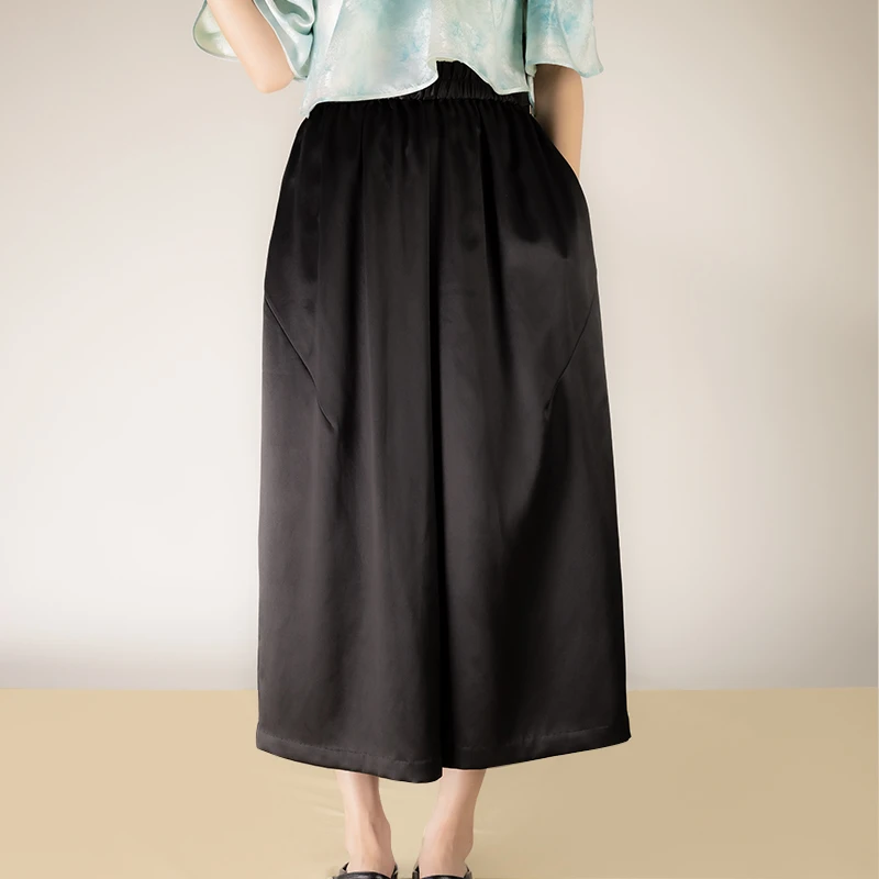 【墨竹】复古百搭宽松新中式香云纱桑蚕丝高腰九分阔腿裤松紧腰显瘦